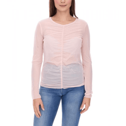 Aniston CASUAL Damen Langarm-Shirt durchsichtiger Alltags-Pullover mit V-Ausschnitt Sommer-Shirt 99505354 Rosa
