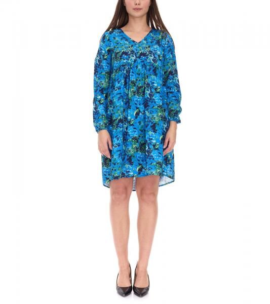 Aniston CASUAL Damen Mini-Kleid Sommer-Kleid Langarm-Kleid 36726314 Blau/Gr&uuml;n