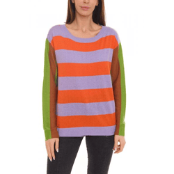 Aniston CASUAL Damen Pullover breit gestreifter Feinstrick-Sweater 71355125 Orange/Violett