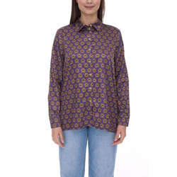 Aniston CASUAL Damen Sommer-Bluse Langarm-Bluse im Retro-Design Satin 91937160 Lila/Grün