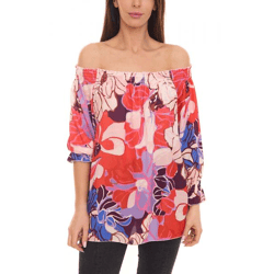 Aniston CASUAL Damen Sommer-Bluse mit Allover-Print schulterfrei Sommer-Shirt 15622313 Rosa/Rot