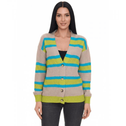 Aniston CASUAL Damen Strick-Jacke Cardigan mit Knopf-Verschluss 85595338 Beige/Blau/Grün