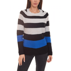Aniston CASUAL Women's Knit Sweater, Striped Crew Neck Sweater 38395131 Black/Gray/Blue