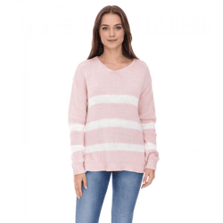 Aniston CASUAL Damen Strick-Pullover mit Baumwollanteil Alltags-Pullover Langarm-Shirt 74491342 Rosa/Weiß