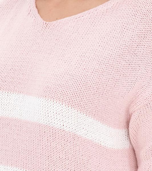 Aniston CASUAL Damen Strick-Pullover mit Baumwollanteil Alltags-Pullover Langarm-Shirt 74491342 Rosa/Wei&szlig;