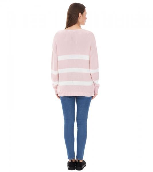 Aniston CASUAL Damen Strick-Pullover mit Baumwollanteil Alltags-Pullover Langarm-Shirt 74491342 Rosa/Wei&szlig;