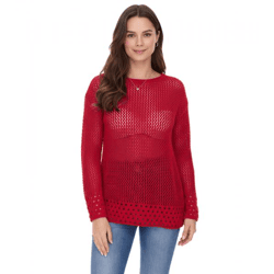 Aniston CASUAL Damen Strick-Pullover mit Baumwollanteil Grobstrick-Pullover Langarm-Shirt 83680609 Rot