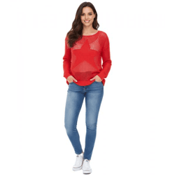 Aniston CASUAL Damen Strick-Pullover mit Lochmuster modischer Alltags-Pulli 54941968 Rot