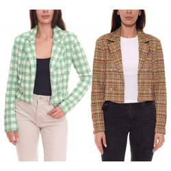 Aniston CASUALS Women's Sporty and Elegant Short Blazer with Decorative Buttons, Green/Multicolor or Green/White
