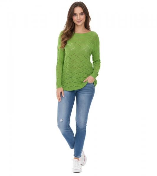 Aniston Damen Langarm-Shirt mit R&uuml;cken-Cut-Out Alltags-Pullover Sommer-Shirt 48676348 Gr&uuml;n