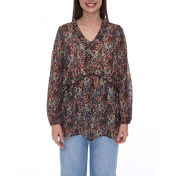Aniston Damen Sommer-Bluse mit Rüschen-Details Langarm-Shirt mit Allover-Print Arbeits-Bluse 88608001 Braun/Grün/Schwarz