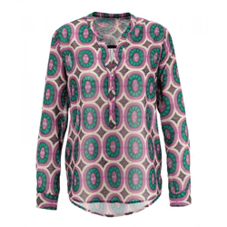 Aniston SELECTED Damen Bluse Sommer-Bluse modisches Langarm-Shirt 91819328 Grün/Lila/Beige