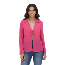 Aniston SELECTED Damen Langarm-Bluse mit Bindeband Crinkle-Optik 63149957 Pink