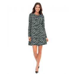 Aniston SELECTED Damen Mini-Kleid mit Allover-Print Langarm-Kleid 88938605 Schwarz/Grün/Beige