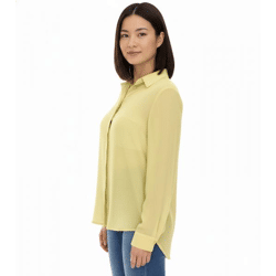 Aniston SELECTED Damen Sommer-Bluse Langarm-Shirt mit Kent-Kragen sommerliche Basic-Bluse 13456949 Gelb