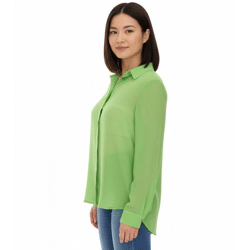 Aniston SELECTED Damen Sommer-Bluse Langarm-Shirt mit Kent-Kragen sommerliche Basic-Bluse 71710315 Grün