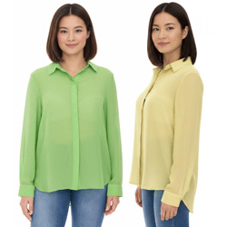Aniston SELECTED Damen Sommer-Bluse Langarm-Shirt mit Kent-Kragen sommerliche Basic-Bluse Gelb oder Grün