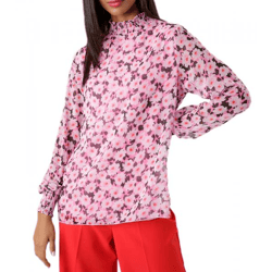 Aniston SELECTED Damen Sommer-Bluse mit Allover-Blumen-Print Langarm-Shirt mit durchsichtigen Ärmeln 45177117 Rosa/Schwarz