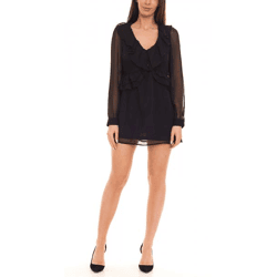 Aniston SELECTED Women's Summer Blouse with Ruffles, Chiffon, Long-Sleeved Blouse with Sheer Sleeves 58305233 Black