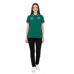 Aston Martin Formula 1 Damen Polo-Shirt mit Team-Logo auf der Brust und Sponsorenlogos auf den Ärmeln Baumwoll-Shirt 701229256 001 Grün