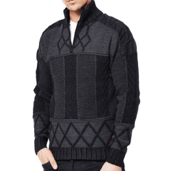 Ausgefallener Herren Strick-Pullover mit Stehkragen gemusterter Regular Fit Sweater 13388 Schwarz