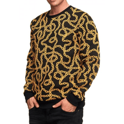 Unique men's sweatshirt with a chain-design pattern; crew-neck sweater 19141, yellow