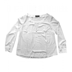 AWAMA Damen Sommer-Bluse mit V-Ausschnitt und Deko-Knopf Langarm-Shirt 49089472 Weiß