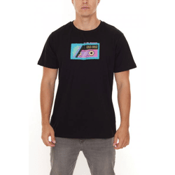 BAD+MAD Tokio Tee Herren Baumwoll-T-Shirt mit buntem Kasetten-Print Rundhals-Shirt BMTR004 Schwarz