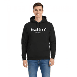 Ballin Est. 2013 Herren nachhaltiger Hoodie Kapuzen-Pullover mit Logo-Print auf der Front HO-H00050 Schwarz