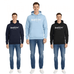Ballin Est. 2013 Herren nachhaltiger Hoodie Kapuzen-Pullover mit Logo-Print auf der Front HO-H00050 in Schwarz, Blau oder Navy