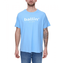 Ballin Est. 2013 Herren nachhaltiges Baumwoll-Shirt mit Logo-Print auf der Front Kurzarm-Shirt SH-REG-H050 Hellblau