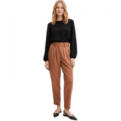 Comfortable Women's Pleated Pants with a Wool-Like Look, Loose Fit Casual Pants 923572 Brown