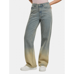 bequeme Karl Kani Damen Jeans Straight Fit mit Baumwolle Blau/Beige