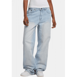 bequeme Karl Kani Damen Jeans Straight Fit mit Baumwolle Hell-Blau