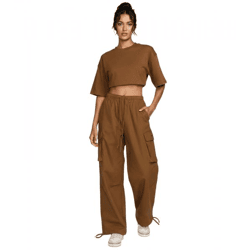 Comfortable NIKE Dance Cargo Women's Jogging Pants; comfortable athletic pants with patch cargo pockets; cotton pants FV7520-281 Brown