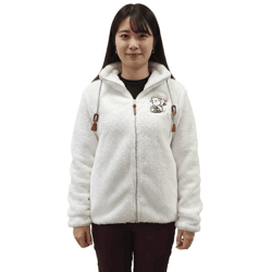 Comfortable Sheepworld Women's Teddy Fleece Jacket with Embroidered Design; Cozy Jacket with Stand-Up Collar; Sweatshirt Jacket 9863934 White