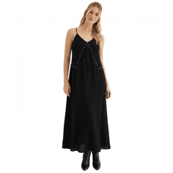 bequemes Damen Maxi Kleid ausgestelltes Baumwoll-Kleid mit Spaghetti-Trägern 905163 Schwarz