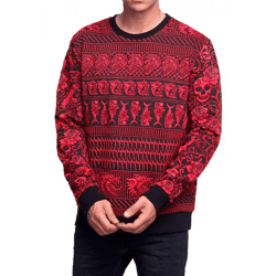 Comfortable men's sweatshirt with a bold pattern; crew-neck sweater 19146 Red
