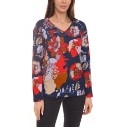 BOYSEN´S Damen Druck-Shirt mit Allover-Print Langarm-Bluse 39077013 Grau/Orange