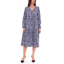 BOYSEN´S Damen Kleid geblümt modisches Langarm-Kleid aus reiner Baumwolle 87096638 Blau