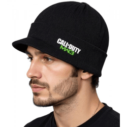 Call Of Duty MW3 Videospiel Schirm-Beanie mit MW3-Stickerei Strick-Mütze Fan-Beanie 84680CDT Schwarz