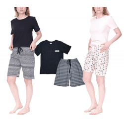 CINQUE Baumwoll-Pyjama kurze Hose Rundhals-Shirt für Damen in Rosa/Weiß, Schwarz/Weiß oder für Herren in Schwarz/Weiß