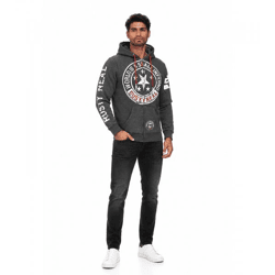 Stylish men's sweatshirt jacket with cool prints; hooded sweatshirt 19077 Anthracite Melange