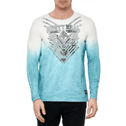 Cooles Herren Longsleeve mit Farbverlauf und Frontprint Slim Fit Rundhals Langarm-Shirt im Washed Look 10148 Petrol