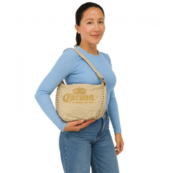 Corona Bier Vintage Tasche Canvas Schultertasche kleiner Shopper Fanartikel 34x21 cm Beige/Braun