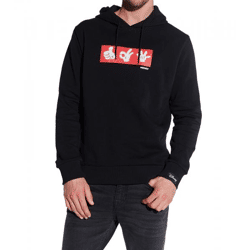 COURSE Mickey Mouse Herren Hoodie mit Mickey-Hand-Print und Patch Kapuzen-Pullover Baumwoll-Sweater 4846 Schwarz