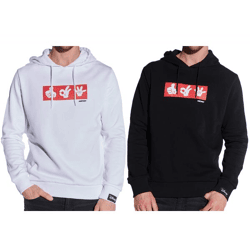 COURSE Mickey Mouse Herren Hoodie mit Mickey-Hand-Print und Patch Kapuzen-Pullover Baumwoll-Sweater 484 in Weiß oder Schwarz