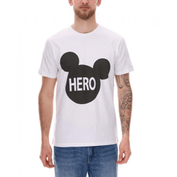COURSE Mickey Mouse Herren T-Shirt mit HERO Print Baumwoll-Shirt Rundhals 901869 Weiß