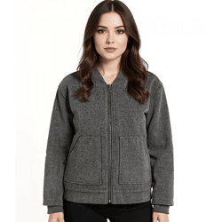 Damen Bomber-Jacke aus Woll-Mix Blouson mit aufgesetzten Taschen Übergangs-Jacke 952374 Grau