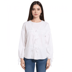 Damen Business-Bluse mit Bindeband Office-Cardigan Sommer-Shirt 943358 Weiß